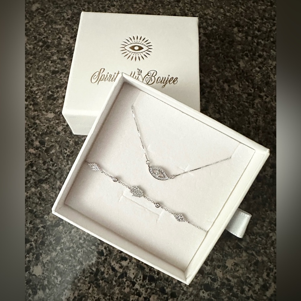 Evil Eye & Hamsa 14k Gold Plated Silver Necklace and Bracelet Set